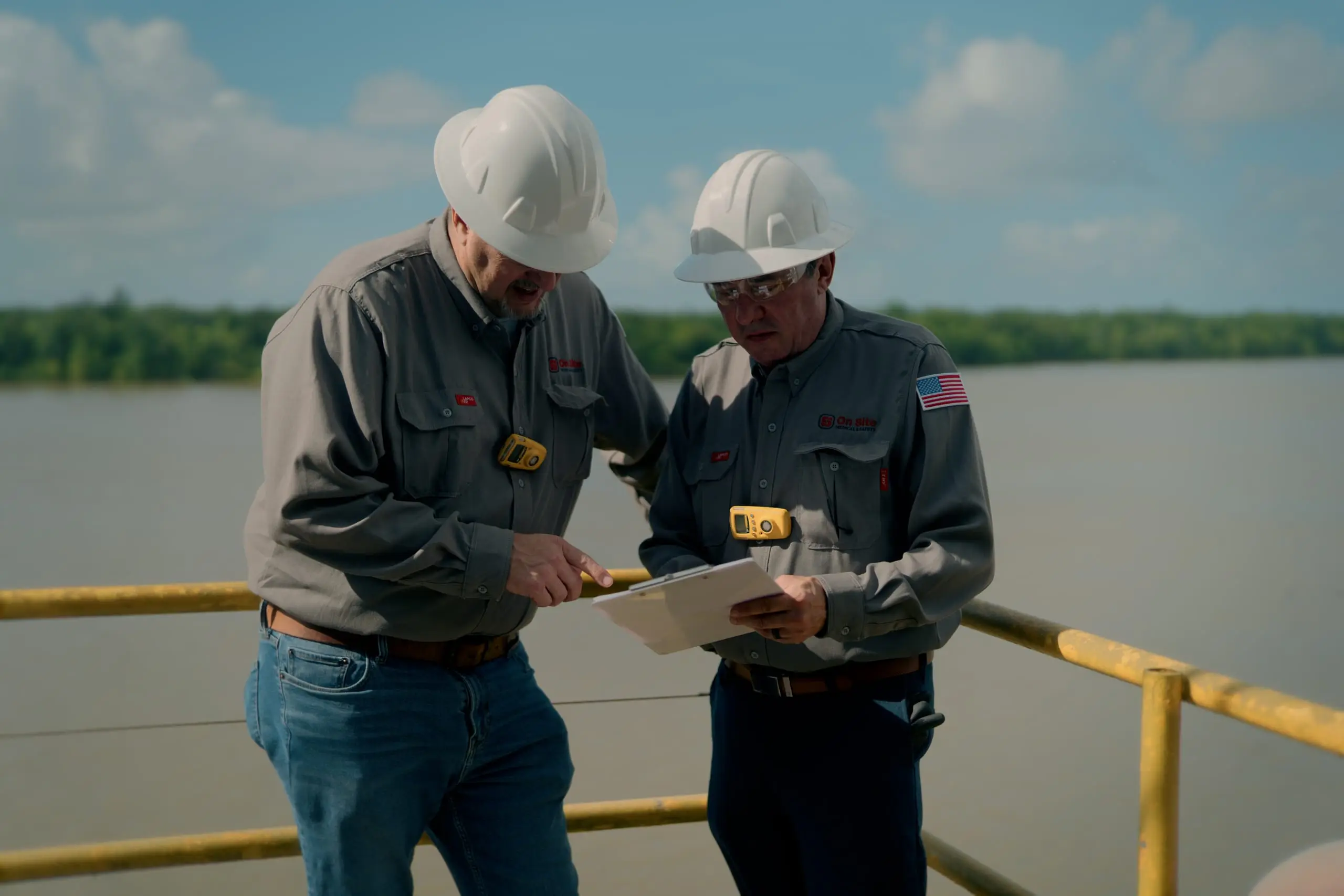 On Site crew reviewing operations on a remote platform